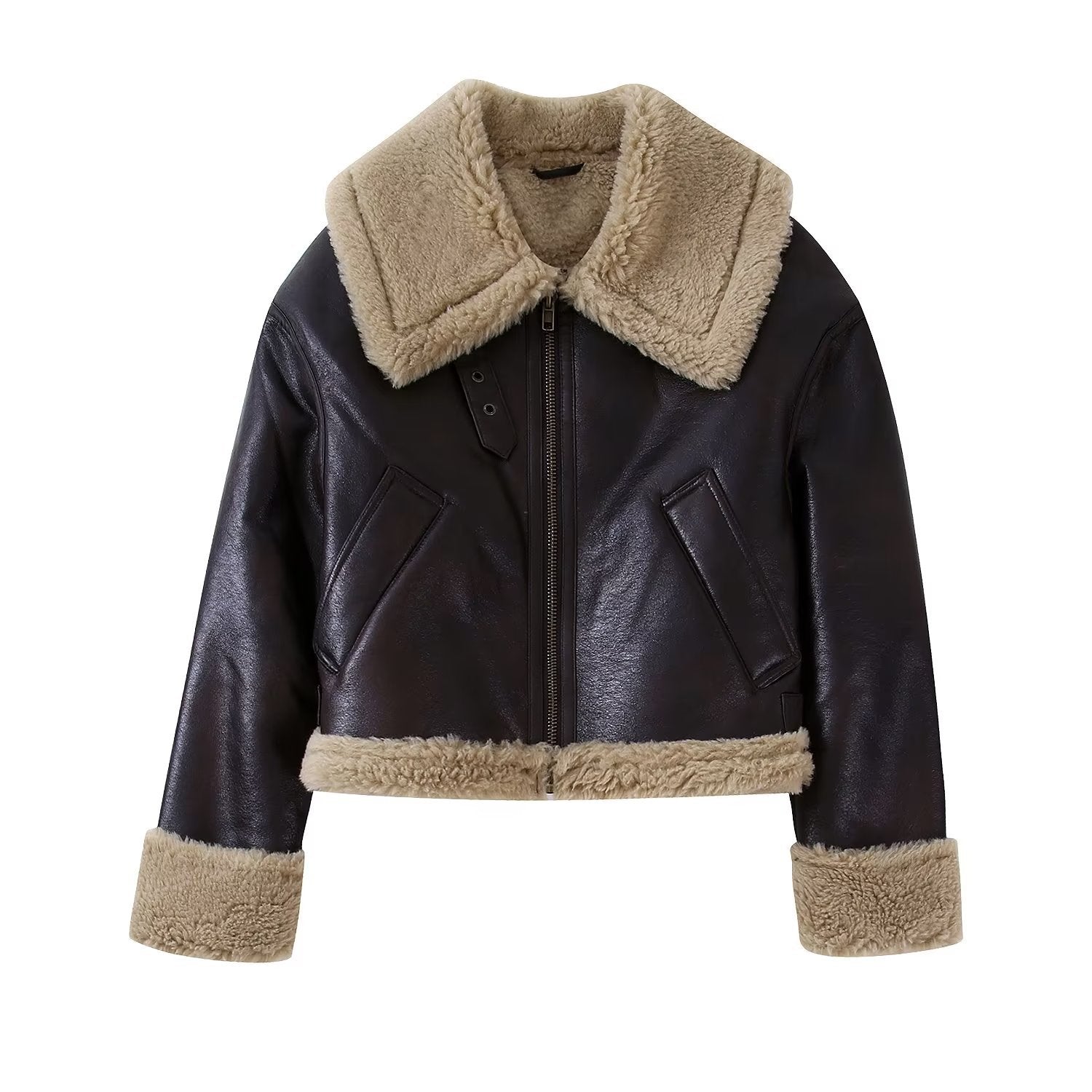 Women's Casual Fur Brown Double-sided Short Coat - O Retalho