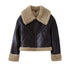 Women's Casual Fur Brown Double-sided Short Coat - O Retalho