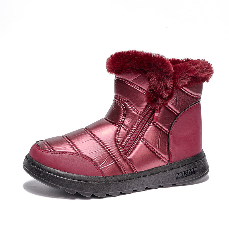 Winter Thick Plush Snow Boots With Side ZIpper High Top Platform Warm Cotton Shoes Women Solid Waterproof Fleece Walking Boot - O Retalho