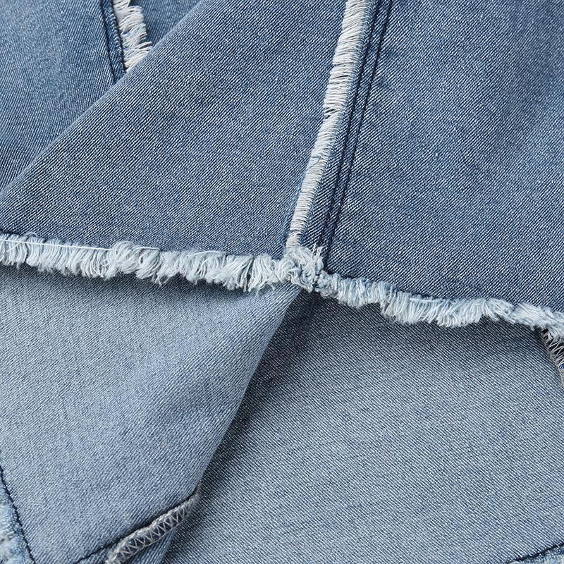 Ripped Wool Tops Denim Tube Top Wrapped Chest Sheath Dress - O Retalho