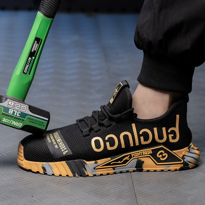 Sapatos de trabalho com biqueira de aço indestrutível para homens com estampa de letras - O Retalho