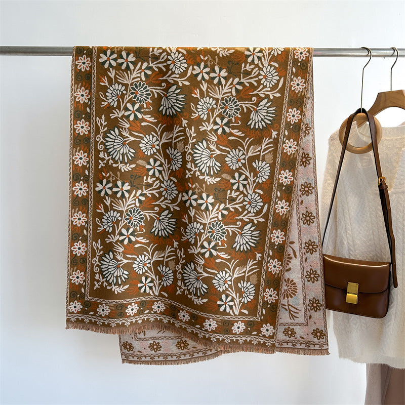 Cashmere-like Flower Scarf Warm Shawl - O Retalho