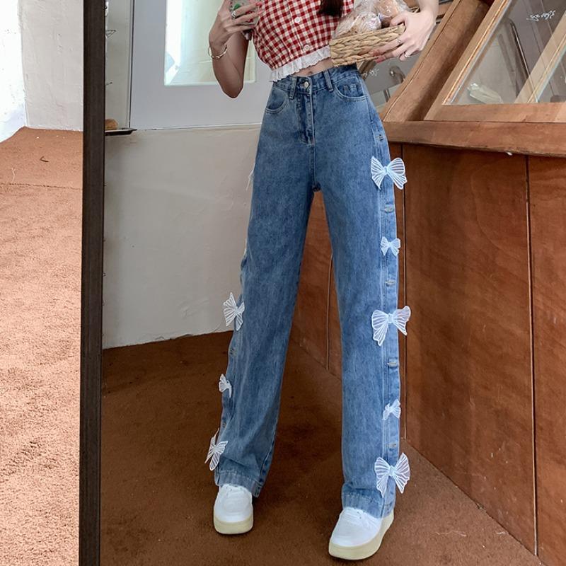 Calça Jeans Reta Solta com Laço na Cintura Alta - O Retalho