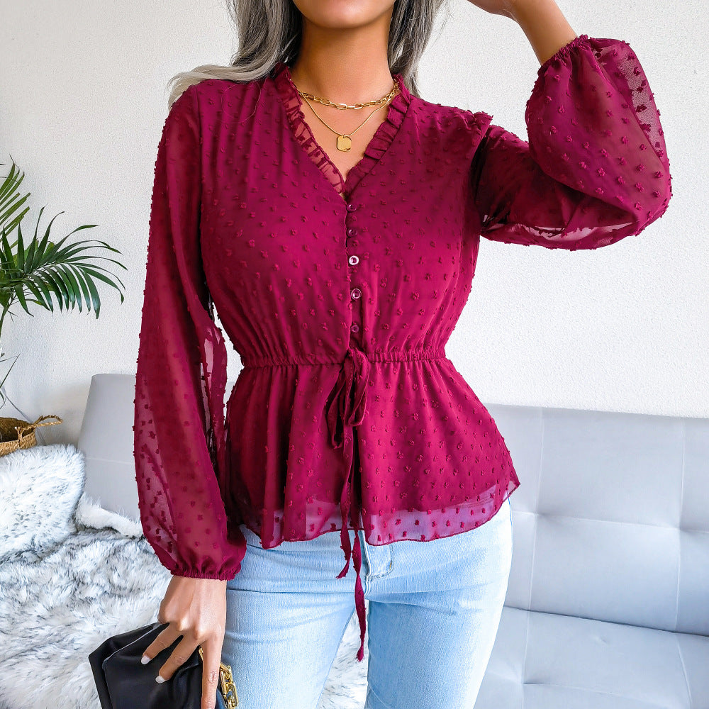 Primavera e Verão Lanterna Manga Longa Ruffled - O Retalho
