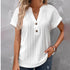 Camiseta Feminina Com Manga Batwing De Cor Sólida E Botão Com Decote Em V - O Retalho