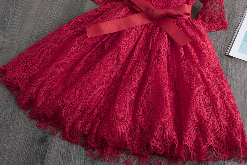 vestido de renda para meninas primavera e outono - O Retalho