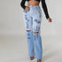 Calças Jeans com estampa de Cintura Alta Feminino - O Retalho