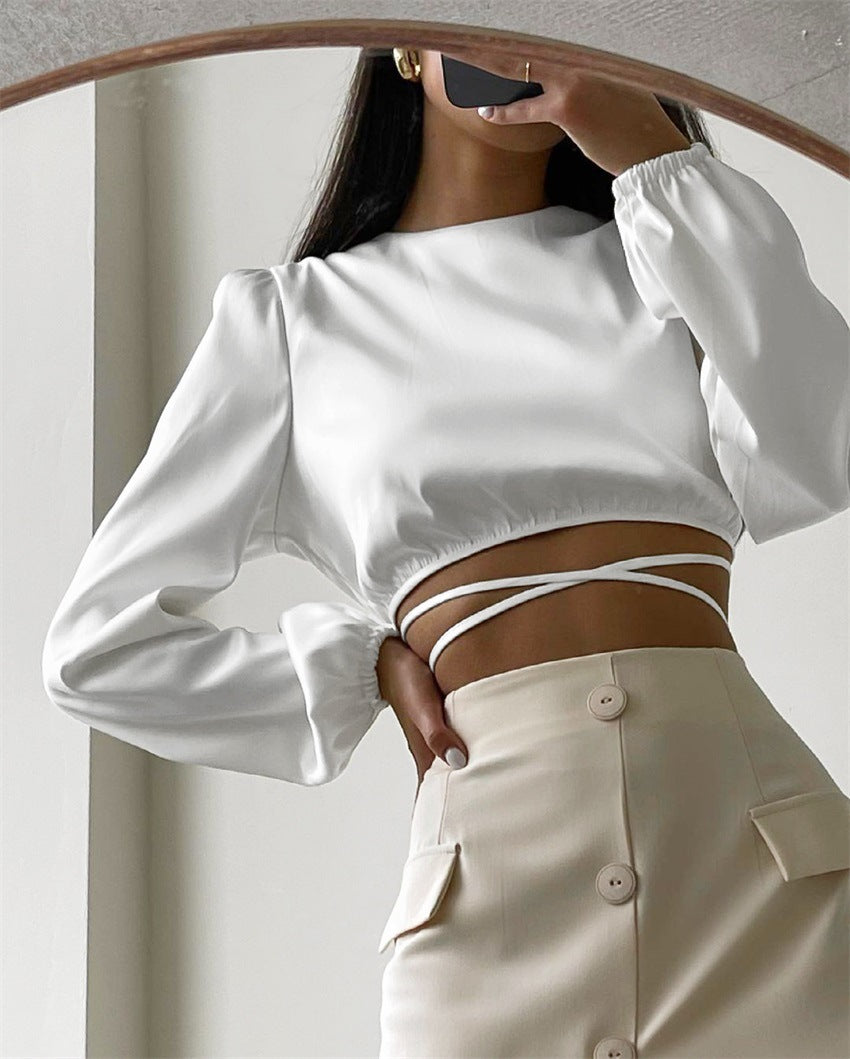 Crop top sem costas manga longa - O Retalho