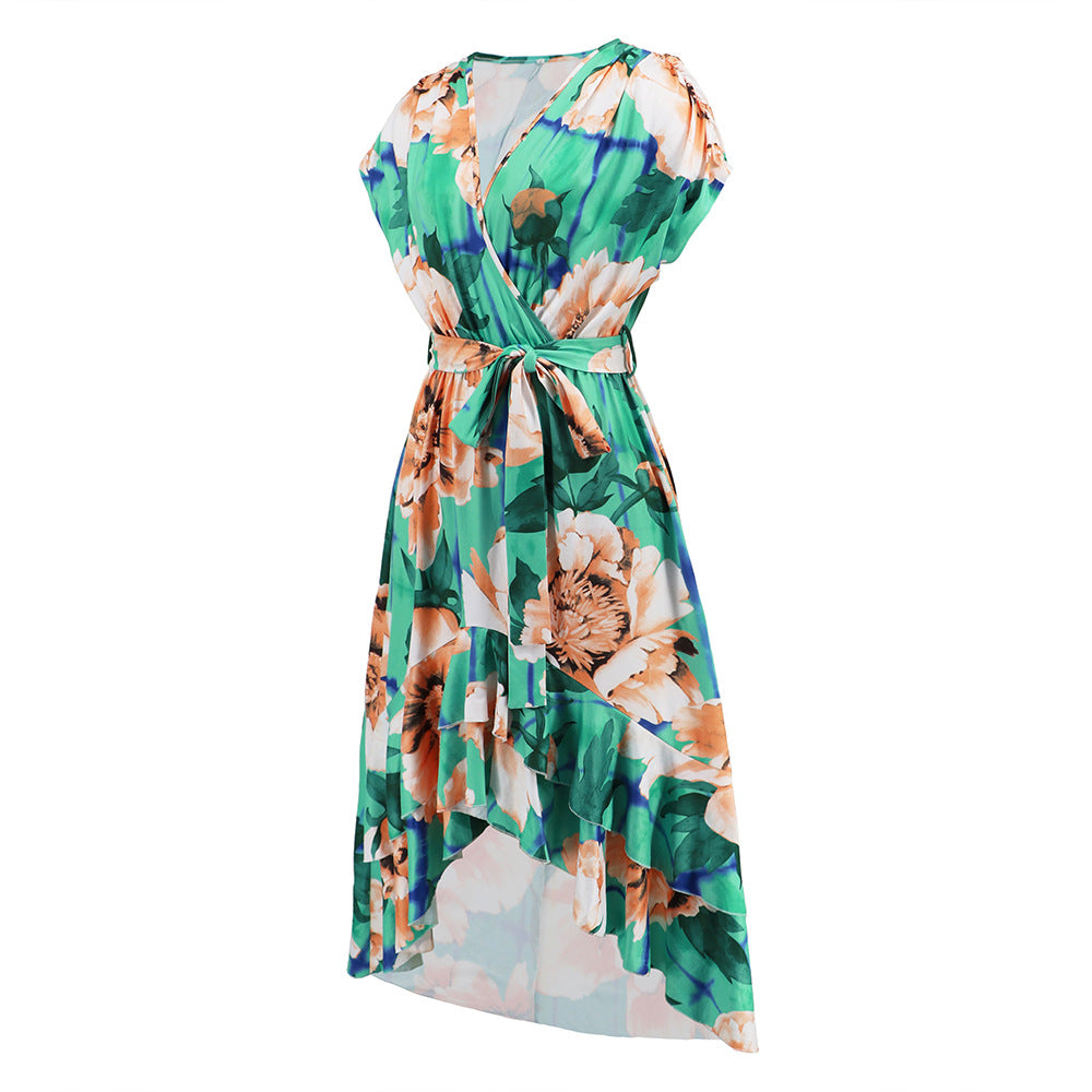 Vestido estampado com mangas curtas e decote em V - O Retalho