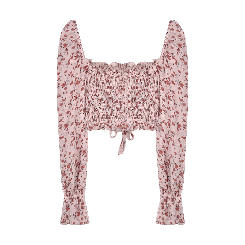 Top cropped floral com ombros à mostra - O Retalho