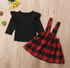conjunto de manga comprida vestido de alça xadrez - O Retalho