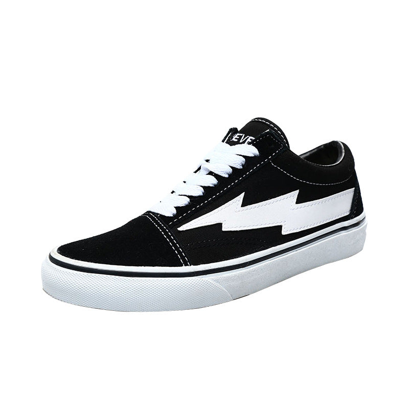 Sapatos relâmpago para homens e mulheres, modelos de casal baixos para ajudar sapatos de skate retrô de lona vulcanizada - O Retalho