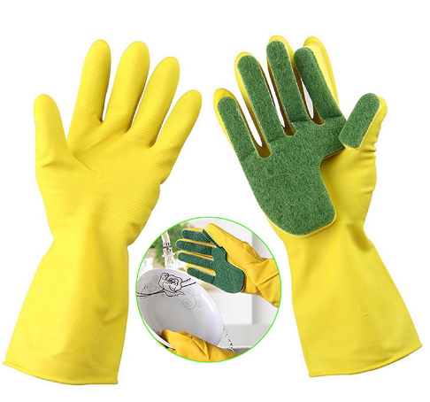 Luvas Criativas de Limpeza para Lavagem Doméstica Jardim Prato de Cozinha Dedos de Esponja Luvas de Limpeza Doméstica de Borracha para Lavar Louça - O Retalho