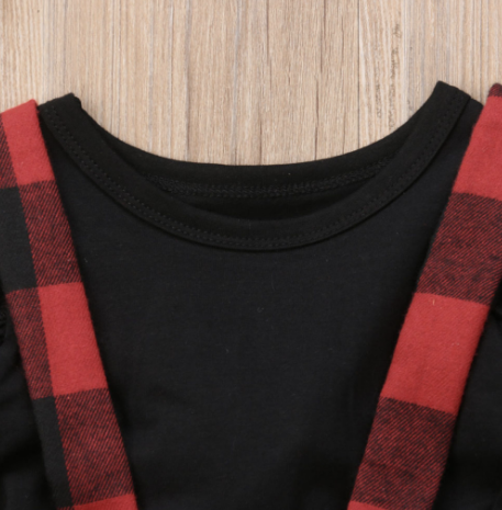 conjunto de manga comprida vestido de alça xadrez - O Retalho