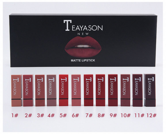 New set of 12-color square tube lipstick matte lipstick - O Retalho