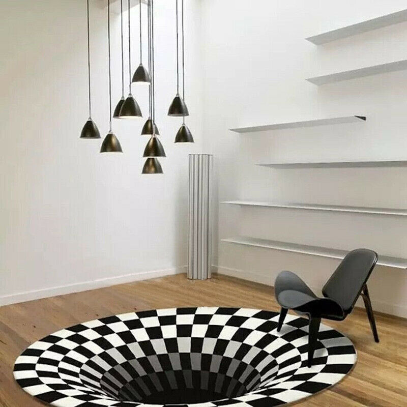 3d vortex tapete preto branco grade buraco ilusão tapete para sala de estar quarto anti-deslizamento tapetes casa moda - O Retalho