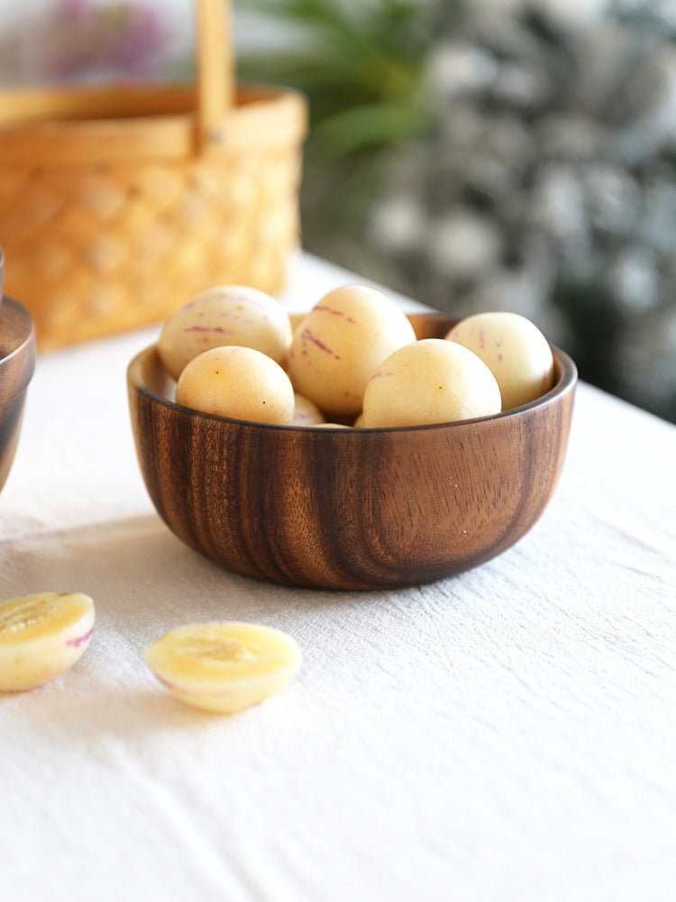 Tigela de madeira de acácia, utensílios de mesa de madeira de acácia. - O Retalho