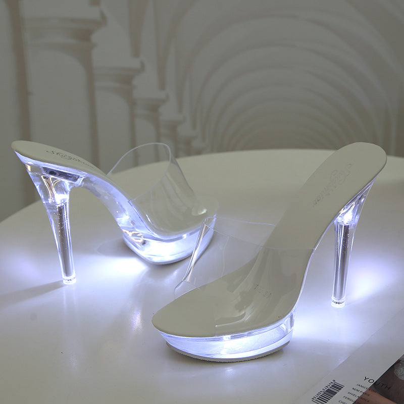 High Heel Luminous Fashionable Women Slippers - O Retalho