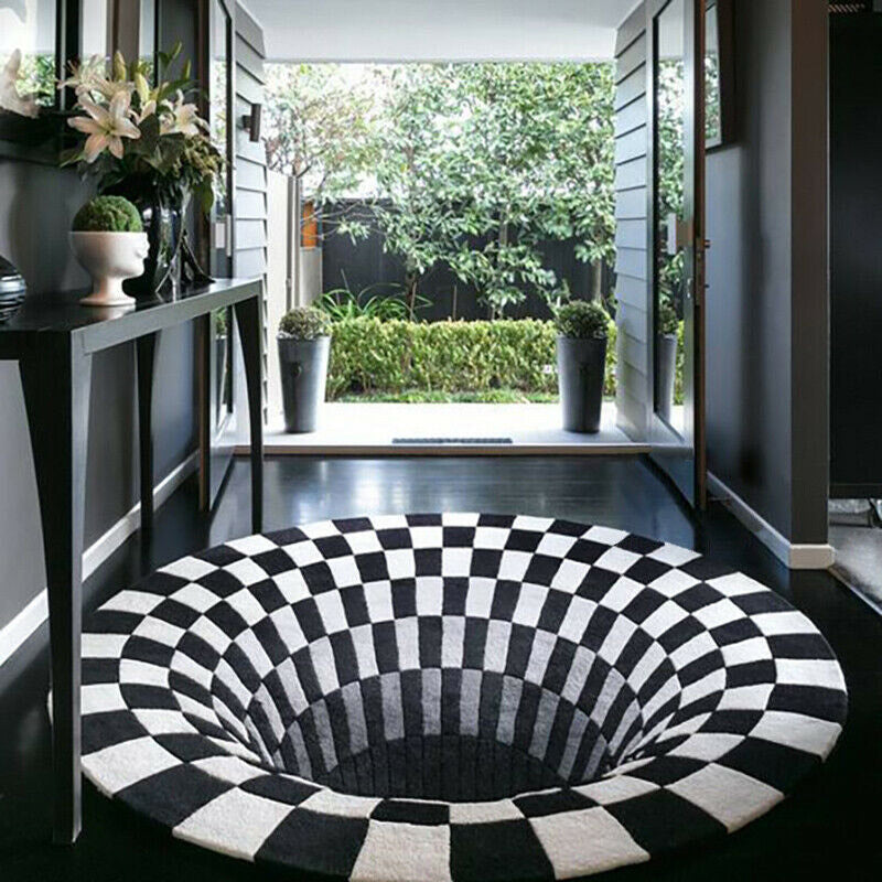 3d vortex tapete preto branco grade buraco ilusão tapete para sala de estar quarto anti-deslizamento tapetes casa moda - O Retalho