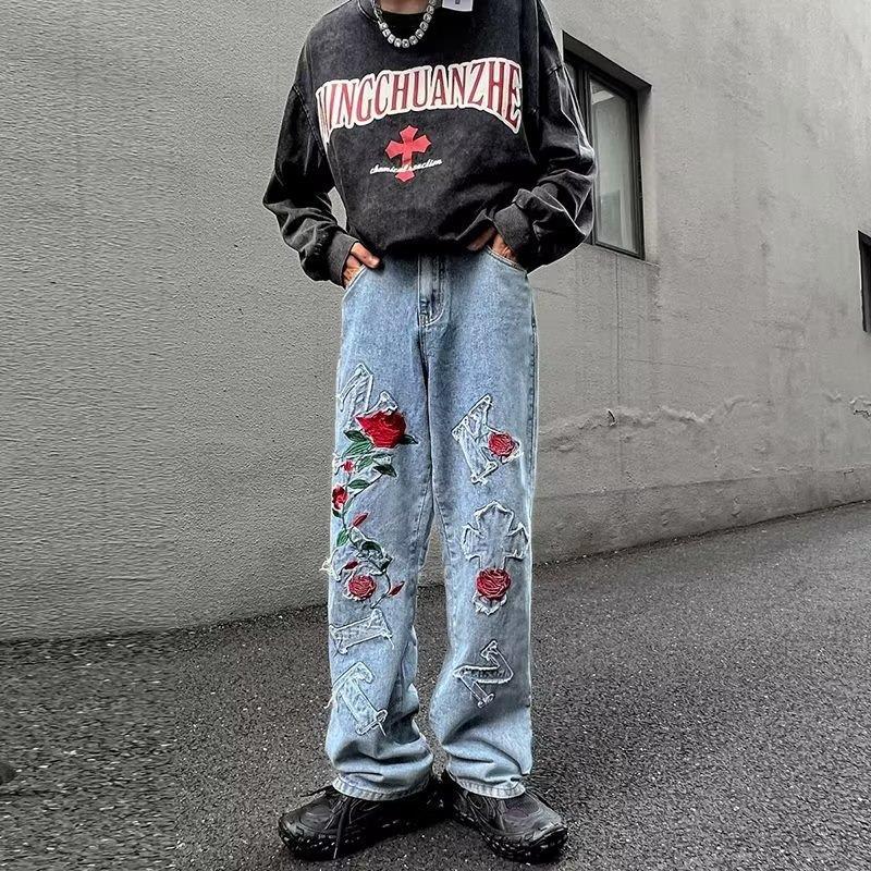 Spring And Autumn Embroidered Korean-style Slim-fit Stretch Jeans - O Retalho