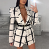 Blazer xadrez com decote em V profundo - O Retalho