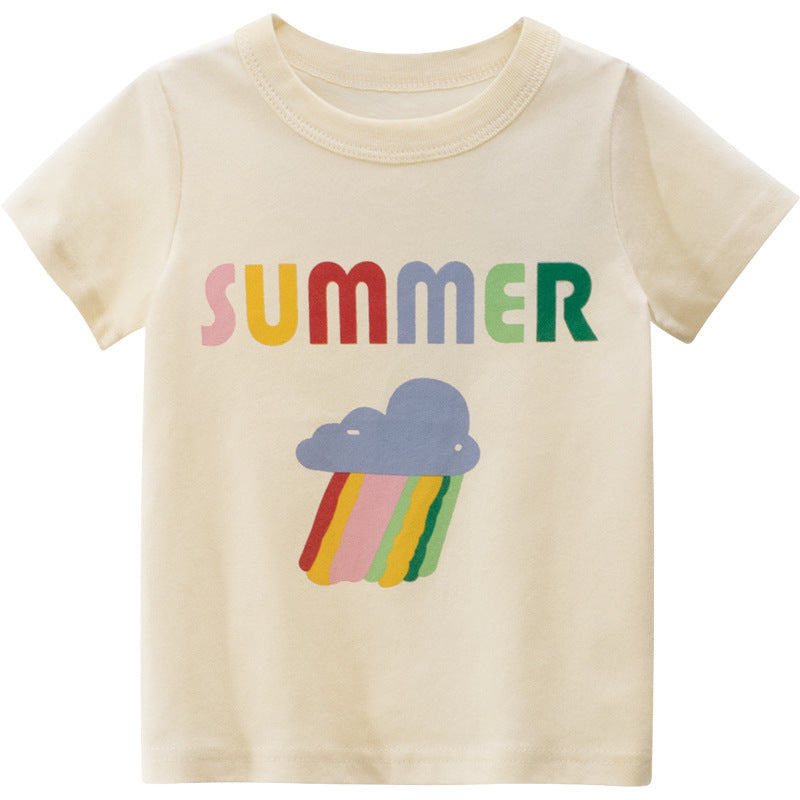 Camiseta de manga curta com arco íris para meninas de verão - O Retalho