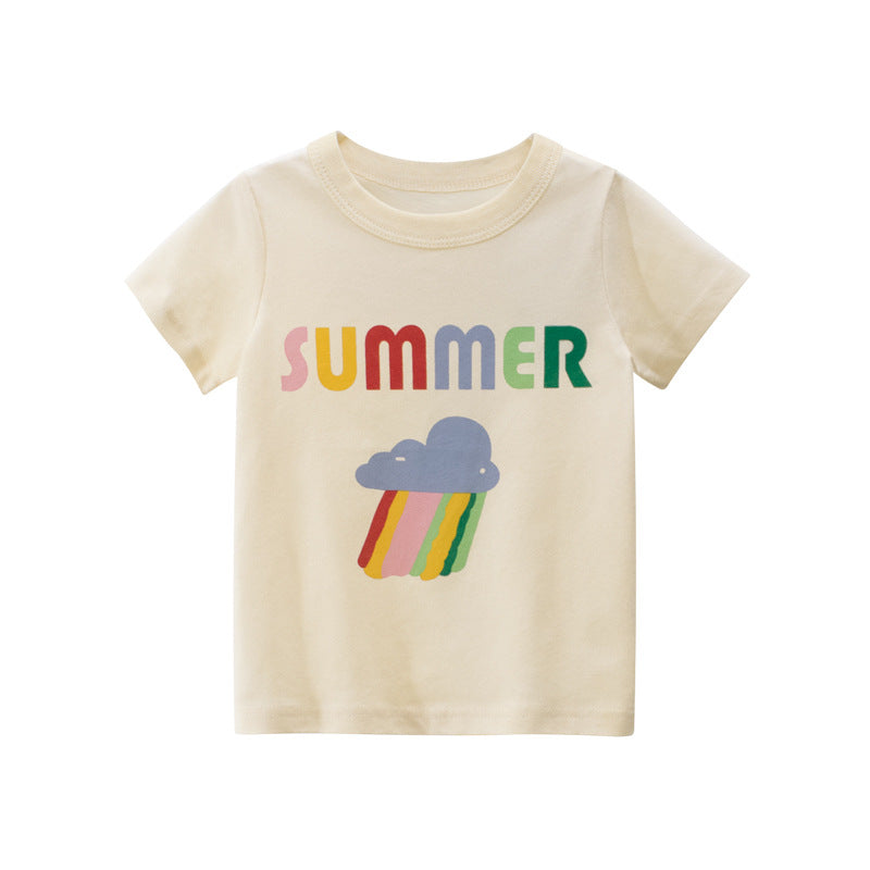 Camiseta de manga curta com arco íris para meninas de verão - O Retalho