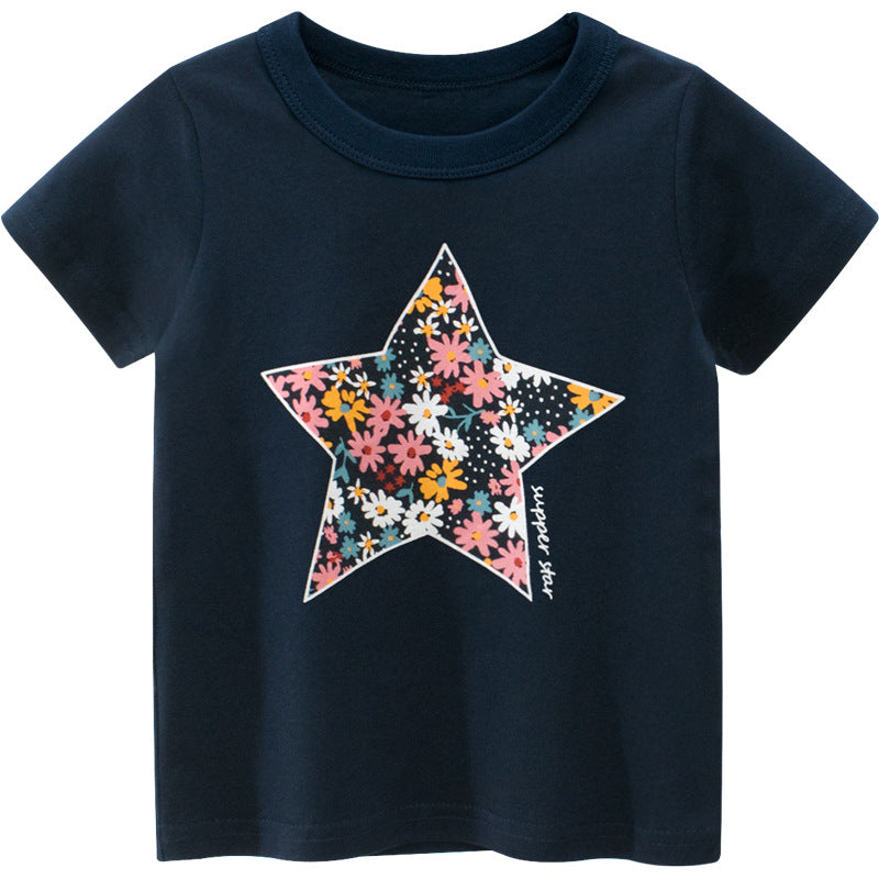 Camiseta infantil de manga curta para meninas no verão - O Retalho