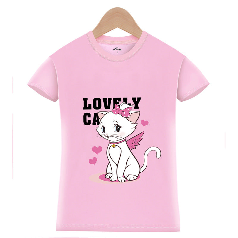 Camiseta de algodão para meninas de manga curta para verão - O Retalho