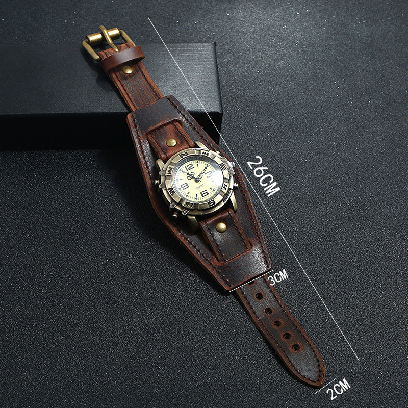 relógio com Pulseira de couro vintage, moda versátil para homens e mulheres - O Retalho