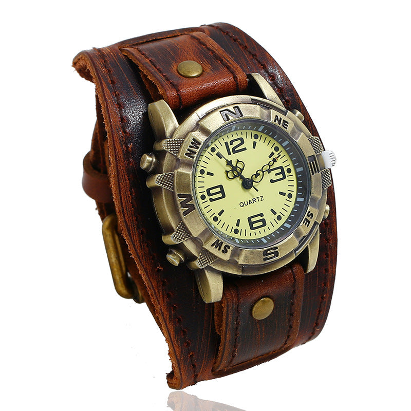 relógio com Pulseira de couro vintage, moda versátil para homens e mulheres - O Retalho