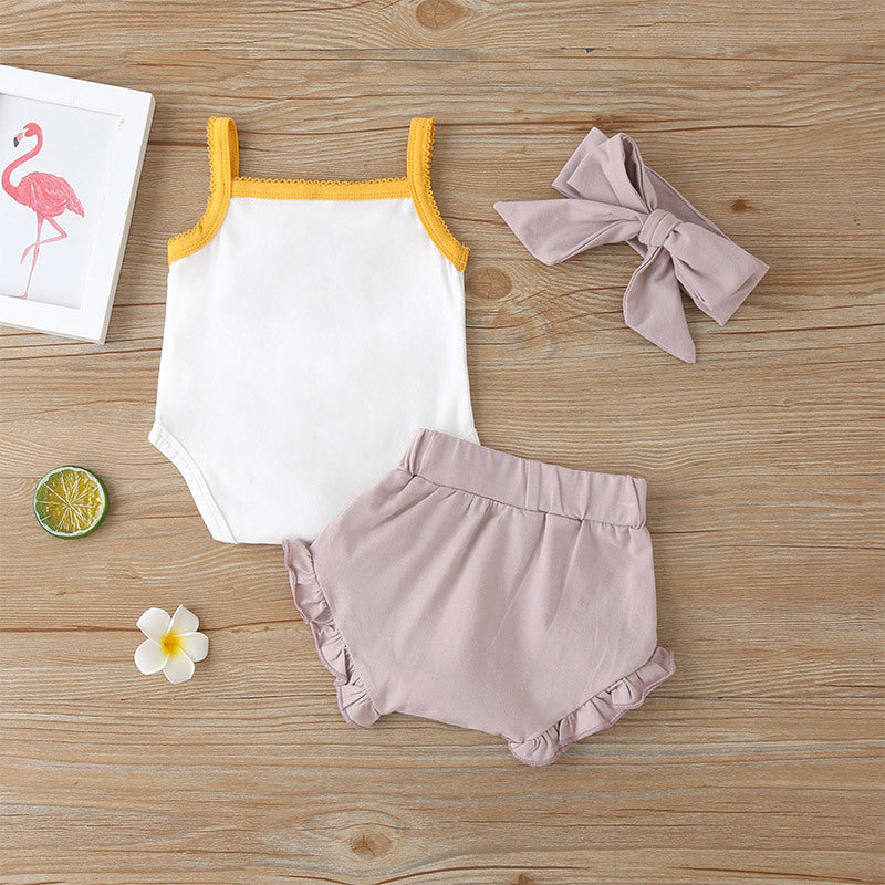 Fashion Three-Piece Baby Girl Sling Romper Plaid Shorts - O Retalho