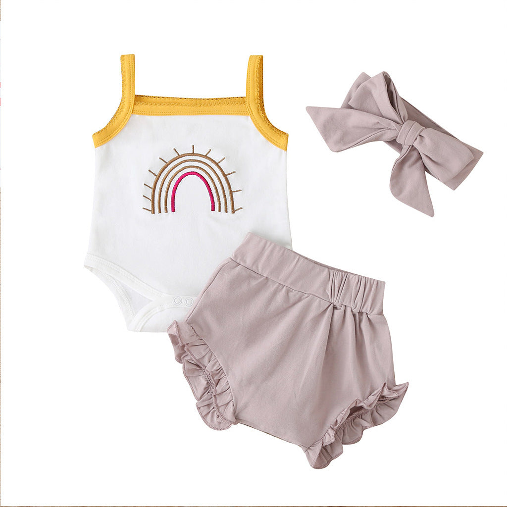 Fashion Three-Piece Baby Girl Sling Romper Plaid Shorts - O Retalho