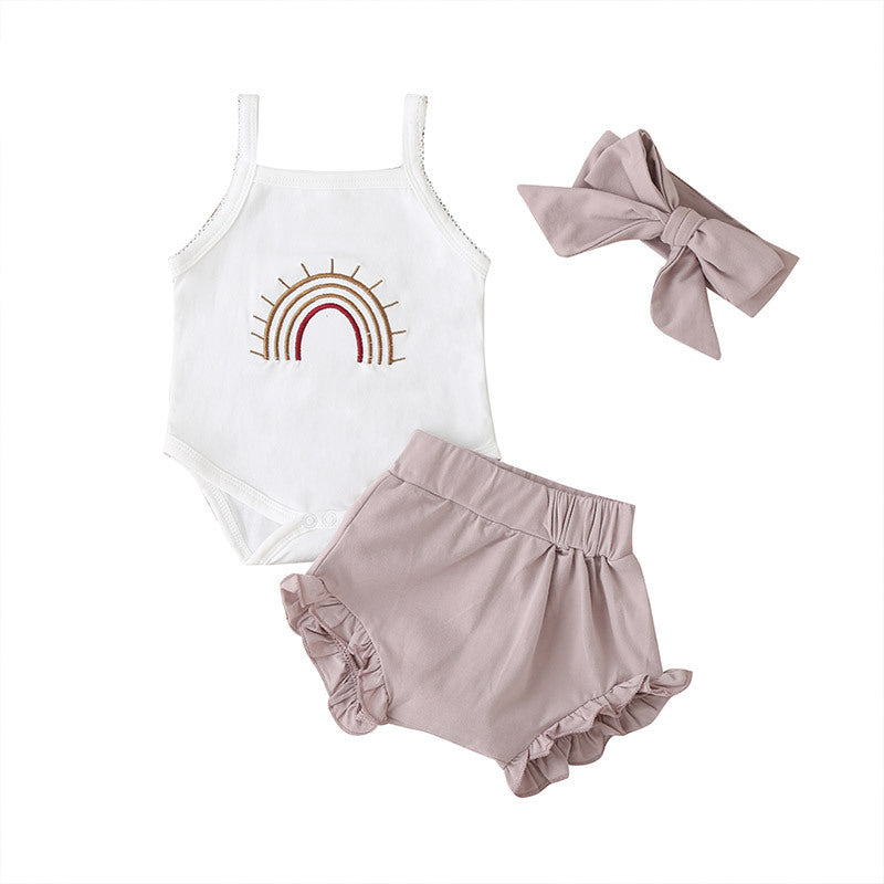 Fashion Three-Piece Baby Girl Sling Romper Plaid Shorts - O Retalho
