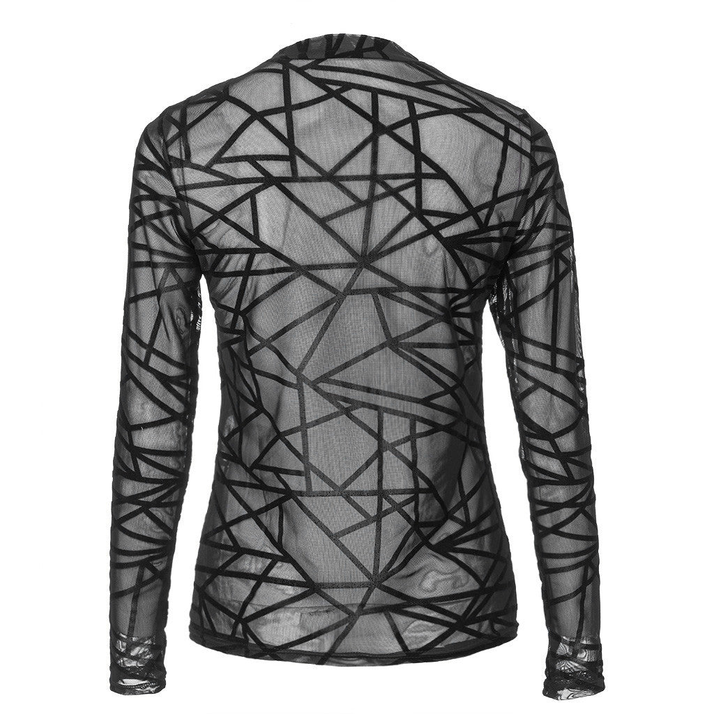 Blusa de Malha Transparente com Manga Longa - O Retalho