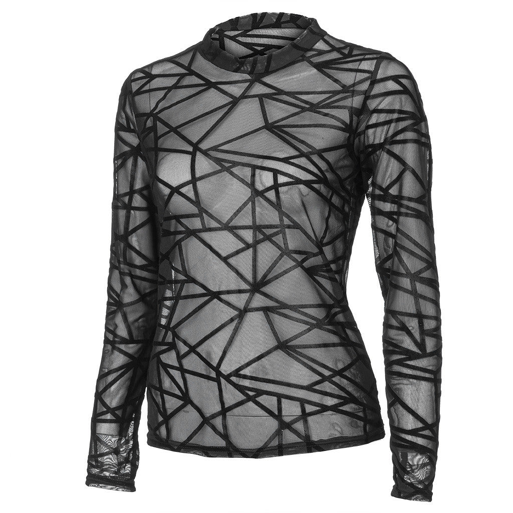 Blusa de Malha Transparente com Manga Longa - O Retalho