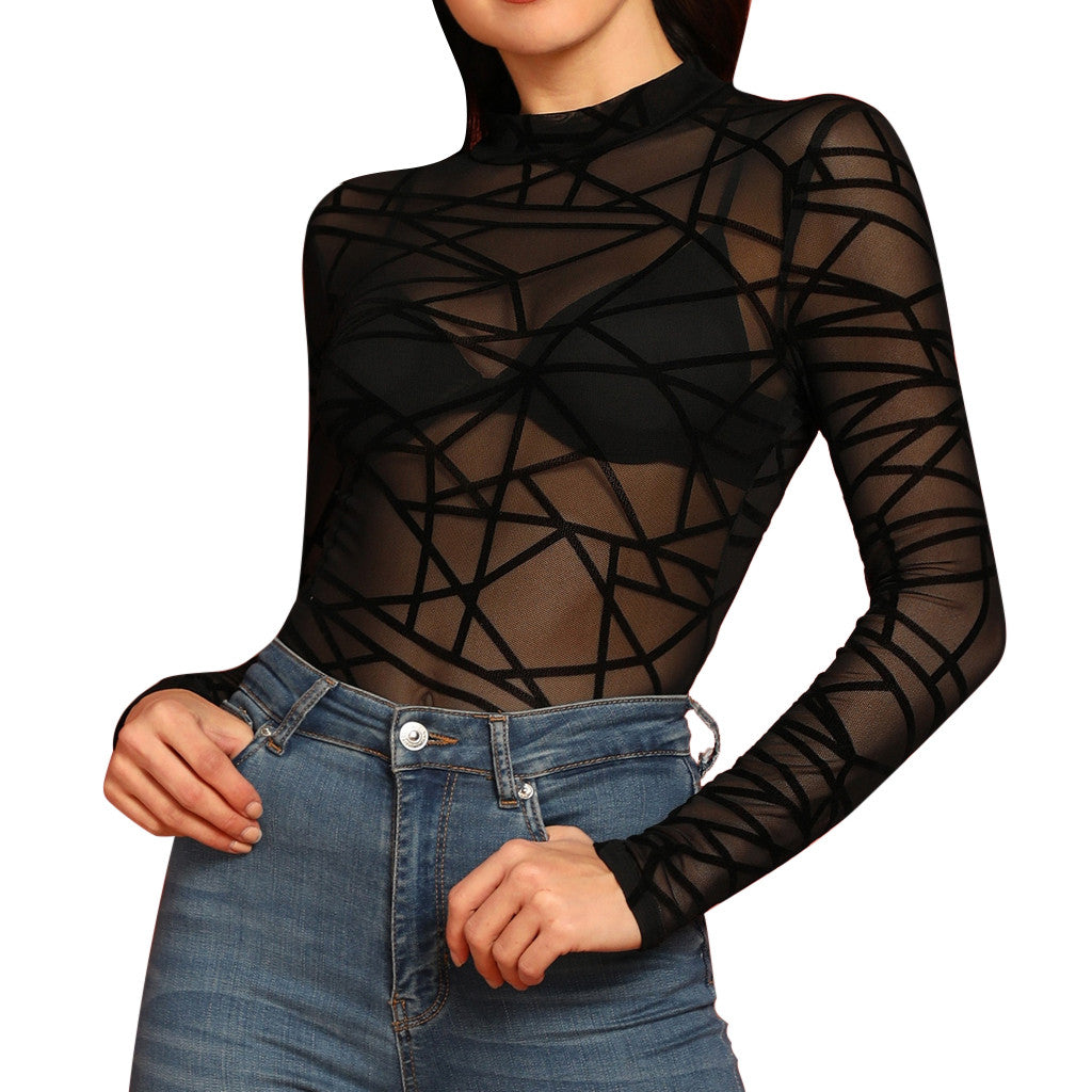Blusa de Malha Transparente com Manga Longa - O Retalho