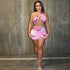 Vestido transpassado estampado de verão com decote halterneck para mulheres - O Retalho