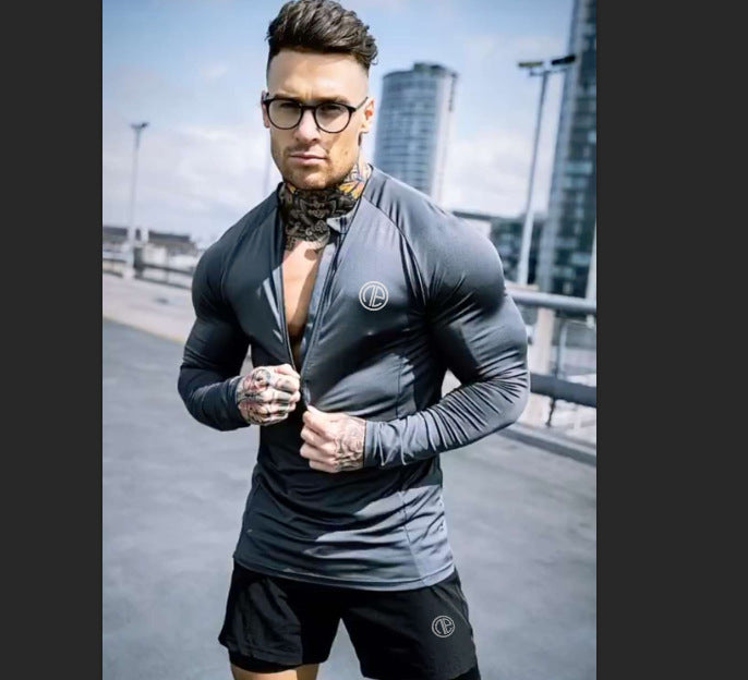 Camiseta de Manga Longa com Zíper no Pescoço para Fitness - O Retalho