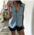 Blusa jeans sem manga vintage com botões - O Retalho