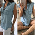 Blusa jeans sem manga vintage com botões - O Retalho