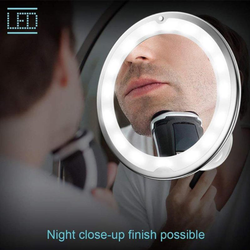 Espelho de maquilhagem giratório 360º com ampliação de 10x e iluminação LED - O Retalho