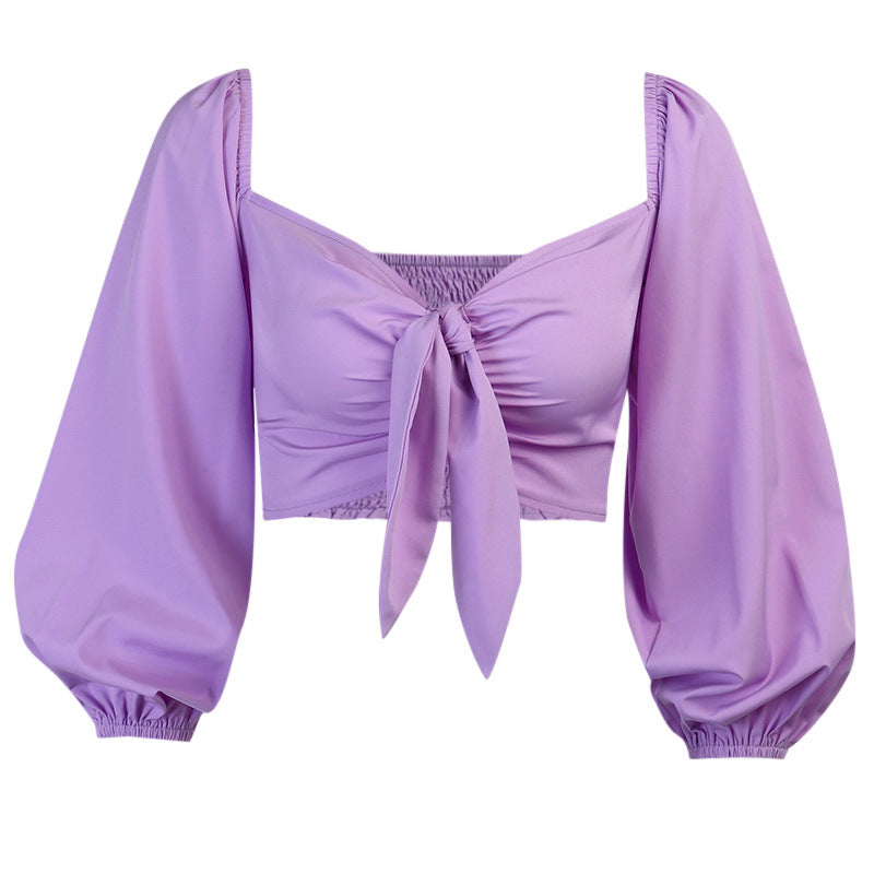 Blusa com decote em V e manga lanterna - O Retalho