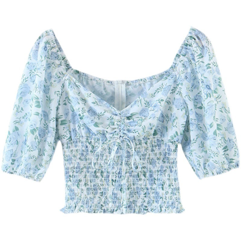 Crop top estampa floral decote em V - O Retalho