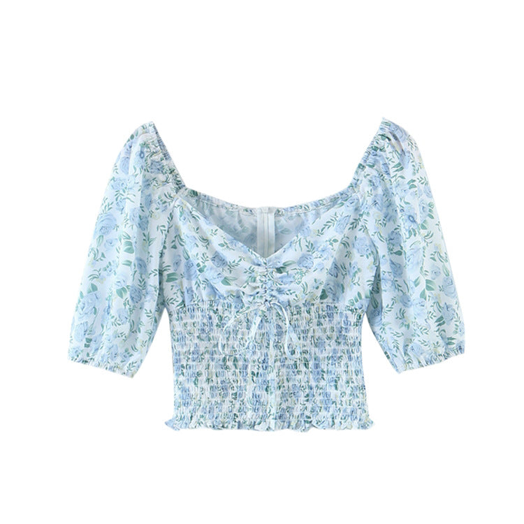 Crop top estampa floral decote em V - O Retalho