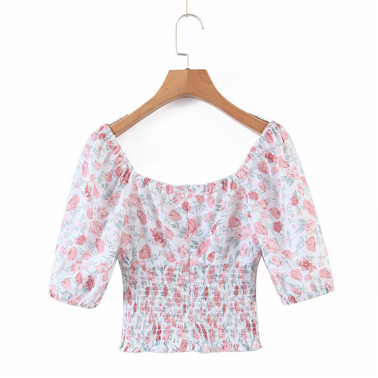 Crop top estampa floral decote em V - O Retalho