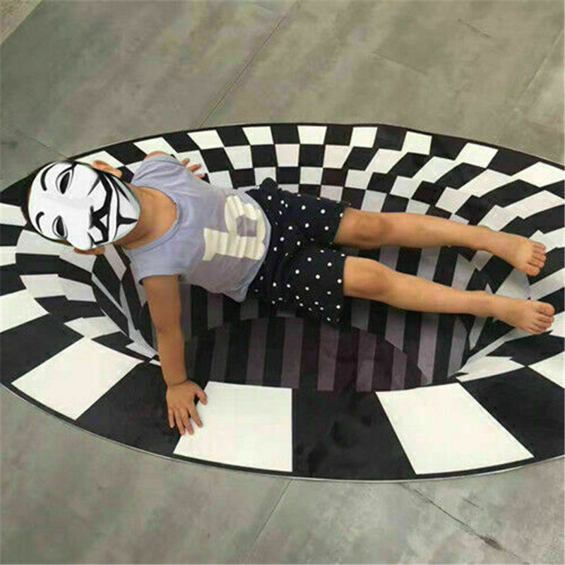 3d vortex tapete preto branco grade buraco ilusão tapete para sala de estar quarto anti-deslizamento tapetes casa moda - O Retalho