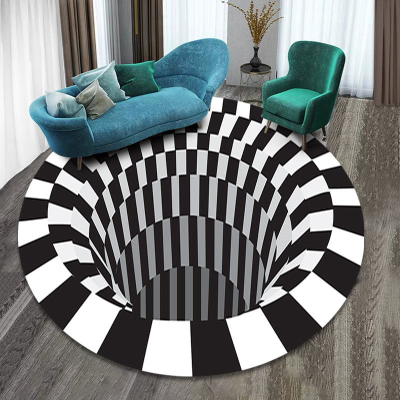 3d vortex tapete preto branco grade buraco ilusão tapete para sala de estar quarto anti-deslizamento tapetes casa moda - O Retalho