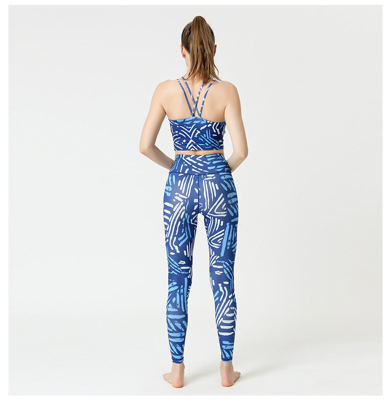 Roupa de Yoga para Mulheres: Conjunto Europeu e Americano com Estampa Leggings e Sutiã Fitness - O Retalho