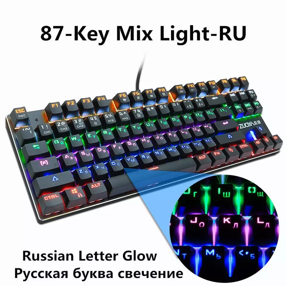 Teclado mecânico de 87 teclas Eixo verde Teclado para jogos Eixo vermelho - O Retalho